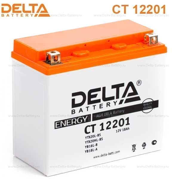 Аккумулятор DELTA CT 12201 12V, 20A/ч (177*88*154мм) Стартерный ток 270А (- +)