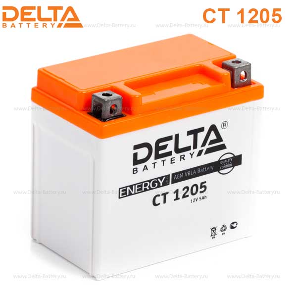 Аккумулятор DELTA CT 1205  12V, 5A/ч (114х70х106мм) Стартерный ток 80А (- +)