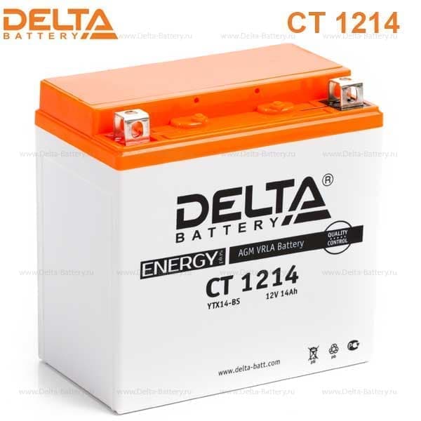 Аккумулятор DELTA CT 1214 12V, 14A/ч (151х147х88) Стартерный ток 200А (+ -)