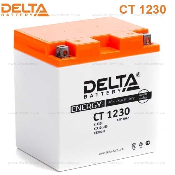 Аккумулятор DELTA CT 1230 12V, 30A/ч (168х126х175мм) Стартерный ток 300А (- +)