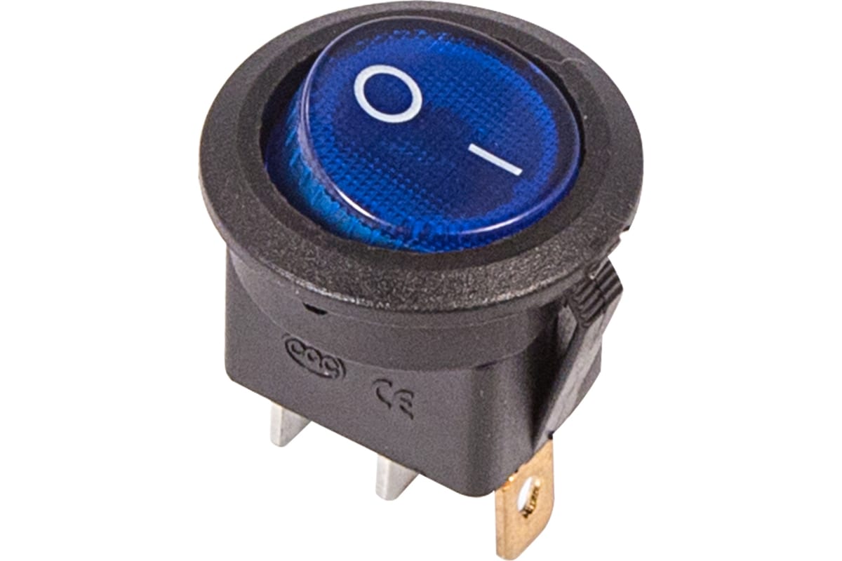 Выключатель клавишный круглый 250V  6A (2c) ON-OFF синий с подсветкой (RWB-214)