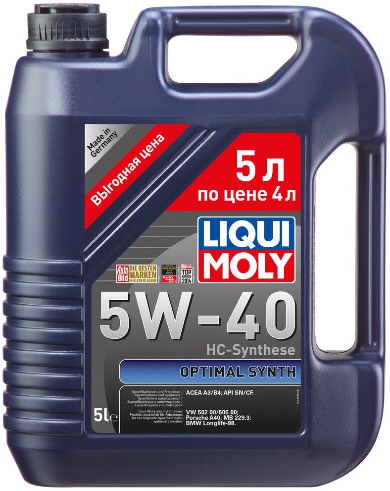 LIQUI MOLY Optimal Synth 5W-40  5л  (НС-синт.) SN/CF; A3/B4  масло моторное 
