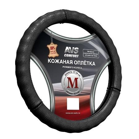Оплетка  руля AVS кожа черная М 
