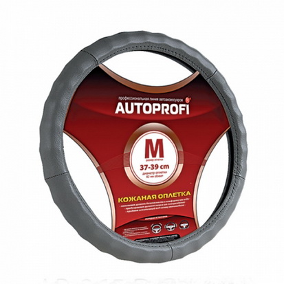Оплетка  руля AUTOPROFI кожа ребристая M серый