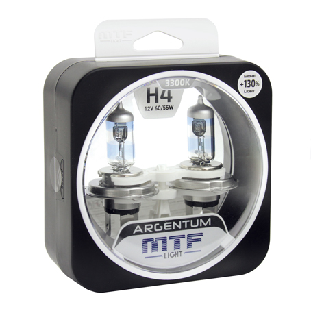 Набор ламп H4  60/55W 12V 3300K Argentum+130%  MTF (2шт)
