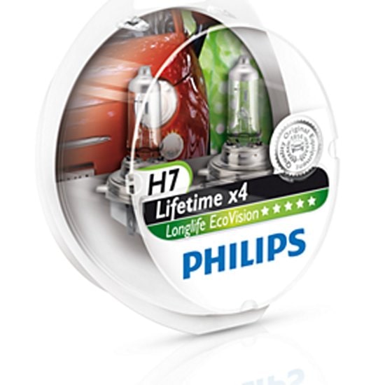 Лампа H7  55W 12V PX26d  PHILIPS LongLife EcoVision (2шт)