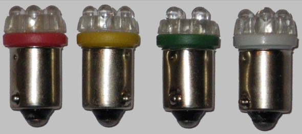 Лампа 12V цоколь 4 диода T10BA9S-04 красный