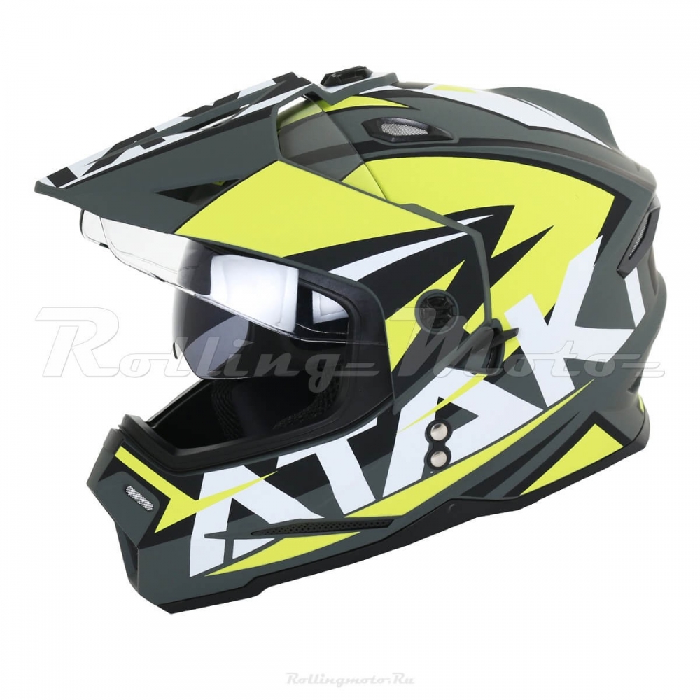 Шлем кроссовый мотард ATAKI JK802 Rampage желтый/серый матовый  "М" 
