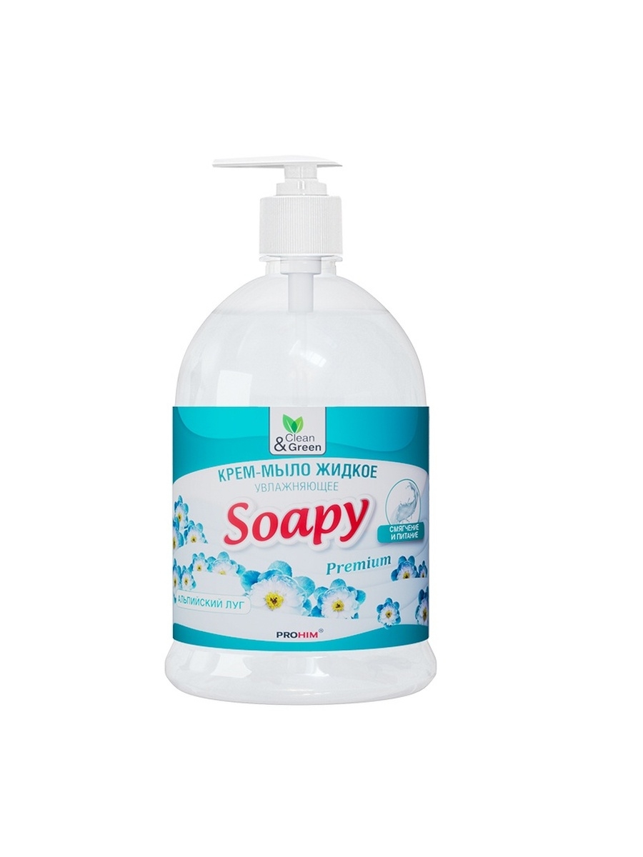 Крем-мыло жидкое "Soapy" Альпийский луг увлажняющее с дозатором 1000 мл Clean&Green  AVS