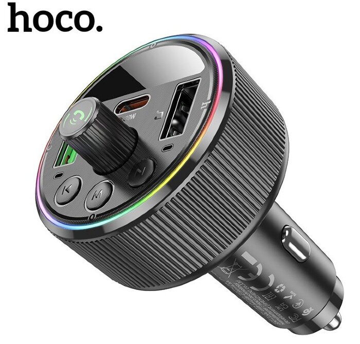 Модулятор FM 2USB/1Type-C черный HOCO E82 Guerrero PD30W+QC3.0