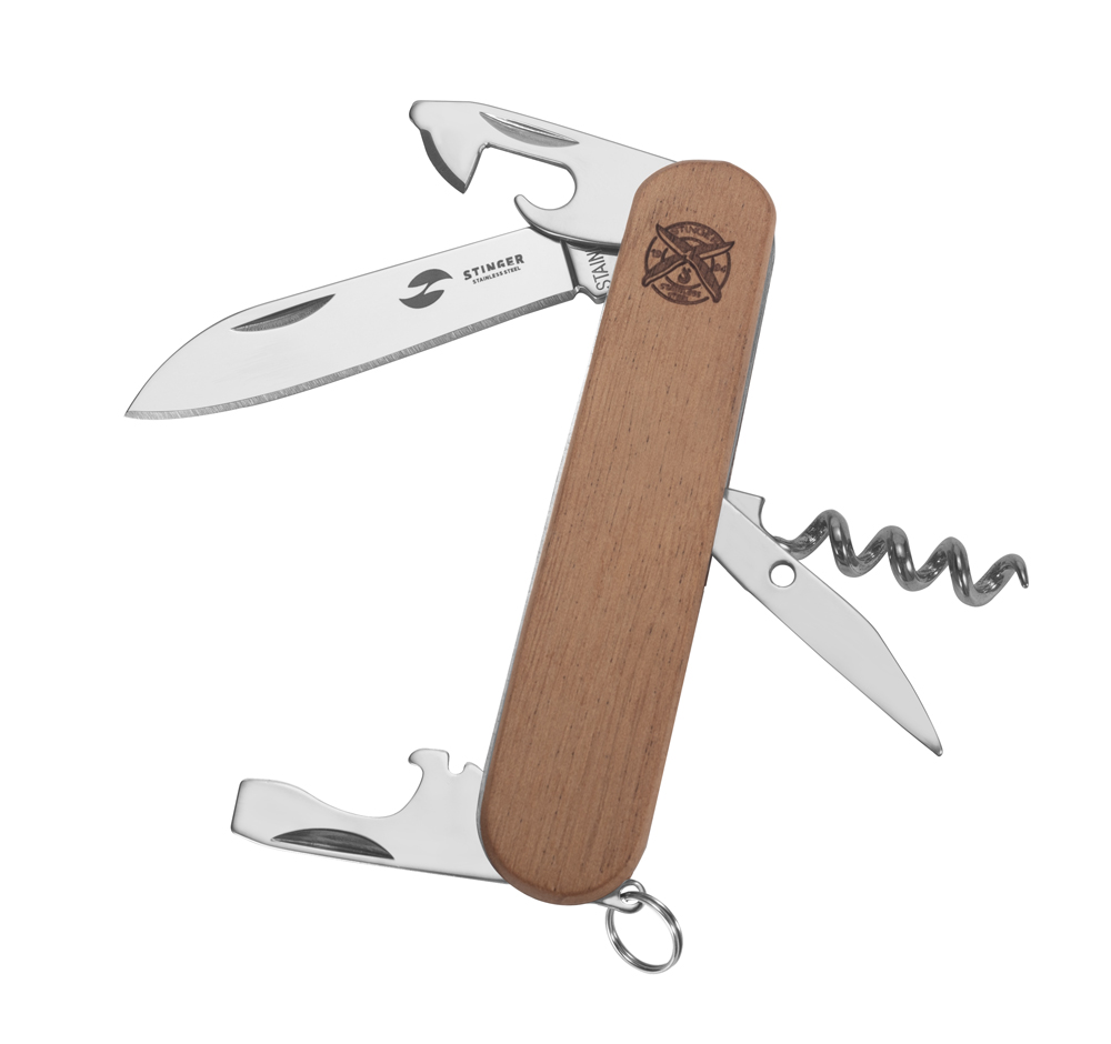 Нож STINGER 90мм,10 функций,древесина сапеле,блистер
