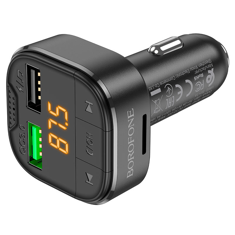 Модулятор FM BOROFONE BC43 Flash, 2 USB A, QC 3.0, черный