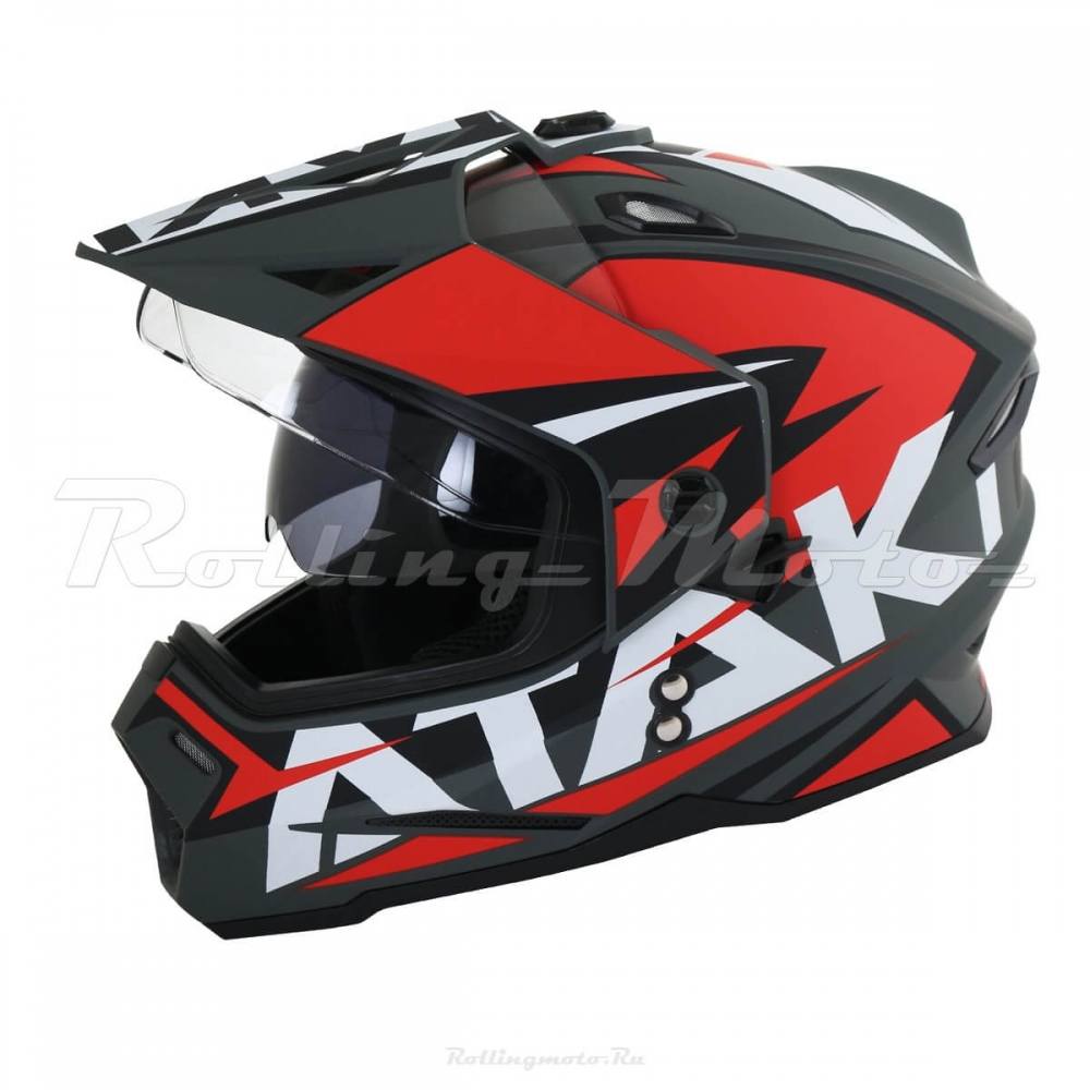 Шлем кроссовый мотард ATAKI JK802 Rampage красный/серый матовый  "M"