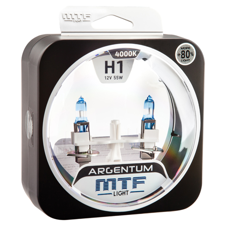 Набор ламп H1  55W 12V 4000K Argentum+80%  MTF (2шт)
