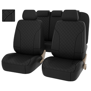 Авточехлы PSV Kingl Next черный/отстрочка белая, терморомб+экокожа