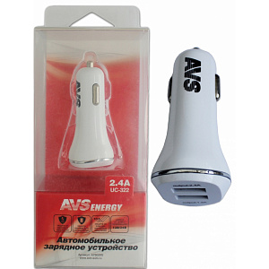 Устройство зарядное а/м универсальное 2USB (2,4A)  AVS