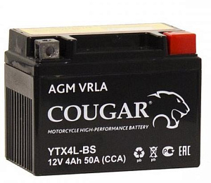 Аккумулятор COUGAR AGM 12V 4Aч 50А (- +) о.п. 113*70*85