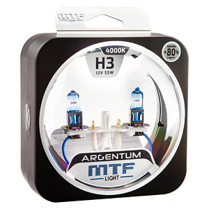 Набор ламп H3  55W 12V 4000K Argentum+80%  MTF (2шт)