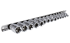 Набор головок TORX на металлической планке  14шт - 1/4-3/8 " E4, -, E12, 