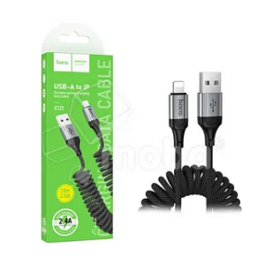 Кабель iphone Lightning HOCO X121 2.4А 1.5м пружина в нейлоновой оплетке черный