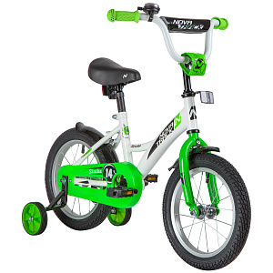 Велосипед 14" STRIKE поддерживающие колеса белый-зеленый