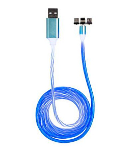 Кабель USB-micro+ iPhone + Type C с LED подсветкой