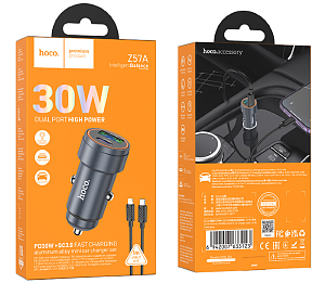 Устройство зарядное а/м USB+Type-C  Z57A Glorious PD30W+QC3.0 car charger set(Type-c to IP)
