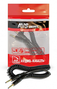 Кабель AUX спираль черный  2,0м  AVS