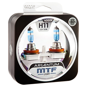 Набор ламп H11 55W 12V 4000K Argentum+80%  MTF (2шт)