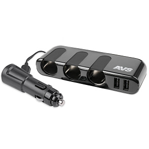 Разветвитель прикур. 3 гнезда CS319U (12/24) +2USB  AVS