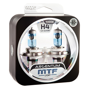 Набор ламп H4  60/55W 12V 4000K Argentum+80%  MTF (2шт)