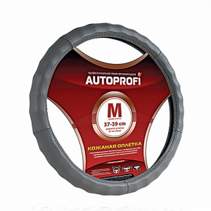 Оплетка  руля AUTOPROFI кожа ребристая M серый