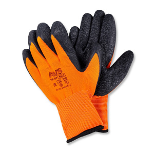 Перчатки нейлоновые с пебристым латексным покрытием (оранжево-черные)  AVS