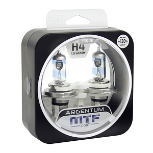 Набор ламп H4  60/55W 12V 3300K Argentum+130%  MTF (2шт)