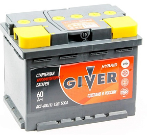 Аккумулятор GIVER HYBRID 6CT-60.1 60Ач (прямая полярность) 12В 500А 242*175*190
