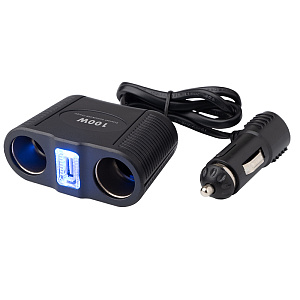 Разветвитель прикур. 2 гнезда+USB с подсветкой