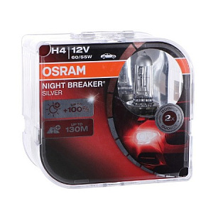 Лампа H4  60/55W 12V P43t-38 NIGHT BREAKER Silver  OSRAM + 100% (2шт) (Гар)