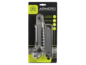 Нож 18мм с сегментным лезвием, стальной, лезвия 10шт.  ARMERO 