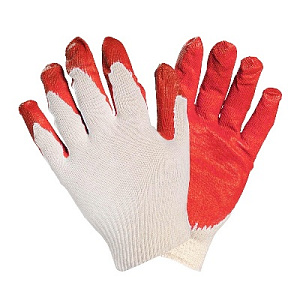 Перчатки ХБ с одинарным обливом латекса (красные) AVS 
