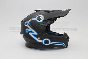 Шлем кроссовый ROCKOT RM-216 Tron (L) (черный/белый/синий матовый)