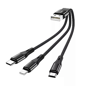 Кабель USB HOCO 3 в 1 USB - Type-C + Lightning + MicroUSB 2.4А, 25 см