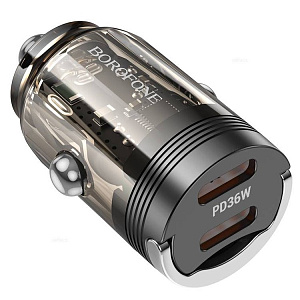 Устройство зарядное а/м BOROFONE BZ29B Outstanding, Type C + Type C, 36W, прозрачный черный