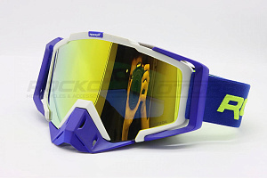 Очки кроссовые ROCKOT RM-323 (белый-синий/золотистая, REVO Light, Anti-Scratch/Anti-Fog)
