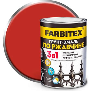 Грунт-эмаль по ржавчине 3в1 красный  0,8кг FARBITEX