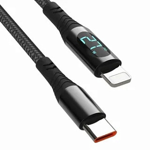 Кабель Type-C-Iphone, в обмотке, с индикатором напряжения