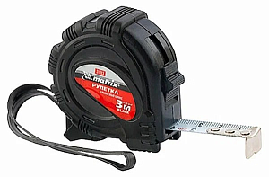 Рулетка  3м*16мм MATRIX  Black обрезиненный корпус