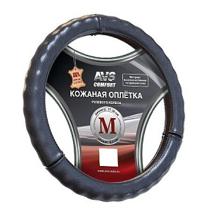 Оплетка  руля AVS кожа черная М 