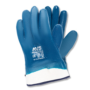 Перчатки нитриловые полный облив МБС (синие, краги) AVS 