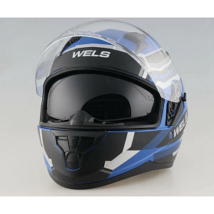 Шлем интеграл WELS M67, двойной визор, DOT (Чёрно-синий матовый, M, L, XL)